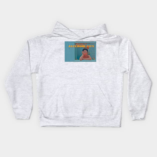 Asteroid City Postcard Midge Campbell Kids Hoodie by Chelsea Seashell